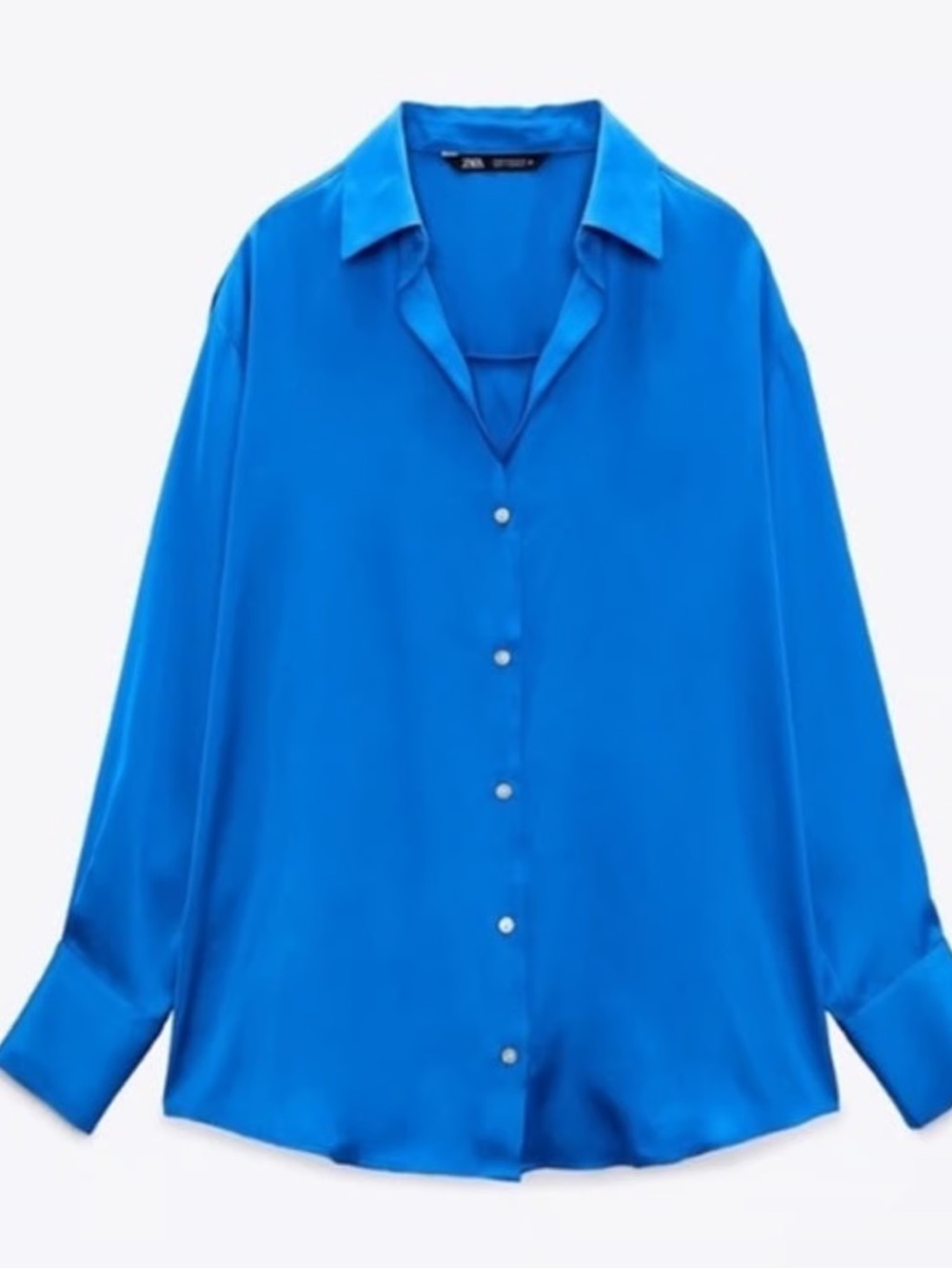 ZARA Cobalt Blue Satin Effect Blouse XS - Picture 2 of 8